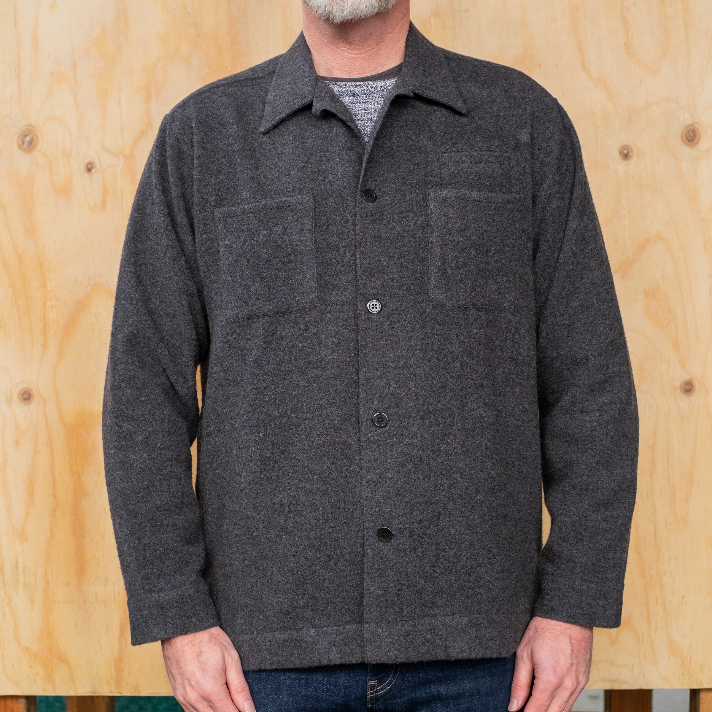 WOOL HEATHER GREY SHIRT JACKET