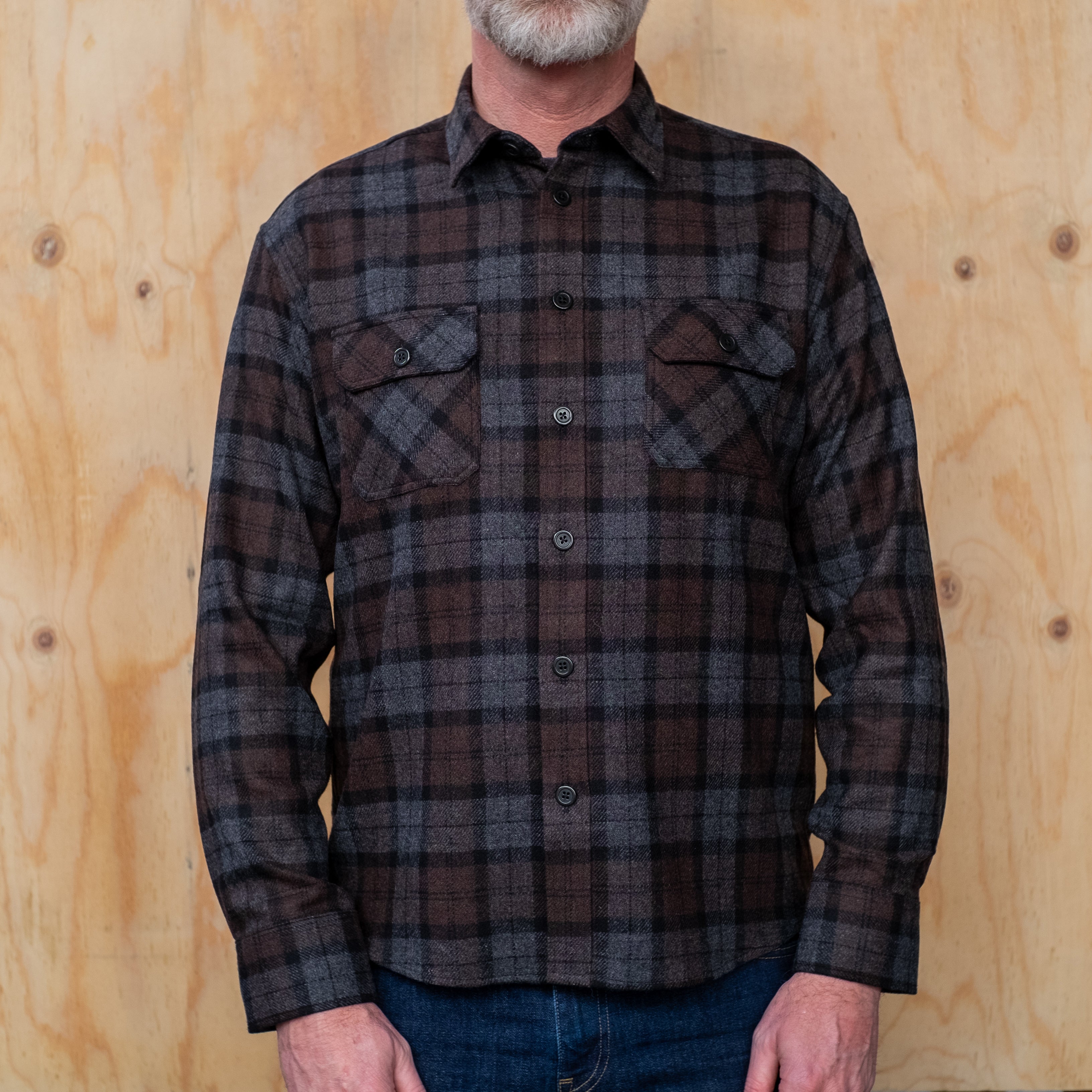 WOOL BROWN PLAID WORK SHIRT